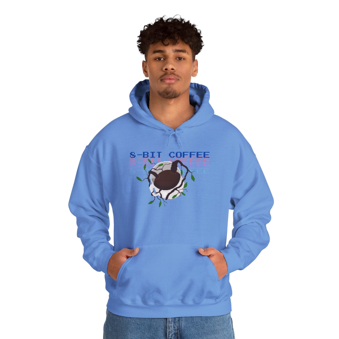 "8-Bit Coffee Cup Graphic Hoodie – Sky Blue" ☕💙 - COZY HOODIE